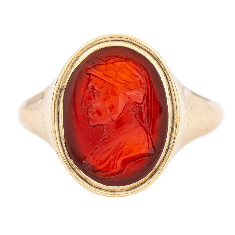 Man's Gold Carnelian Intaglio Ring of Dante by Alessandro Merli Circa 1810 2
