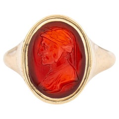 Anello da uomo in oro con incisione in corniola di Dante di Alessandro Merli Circa 1810