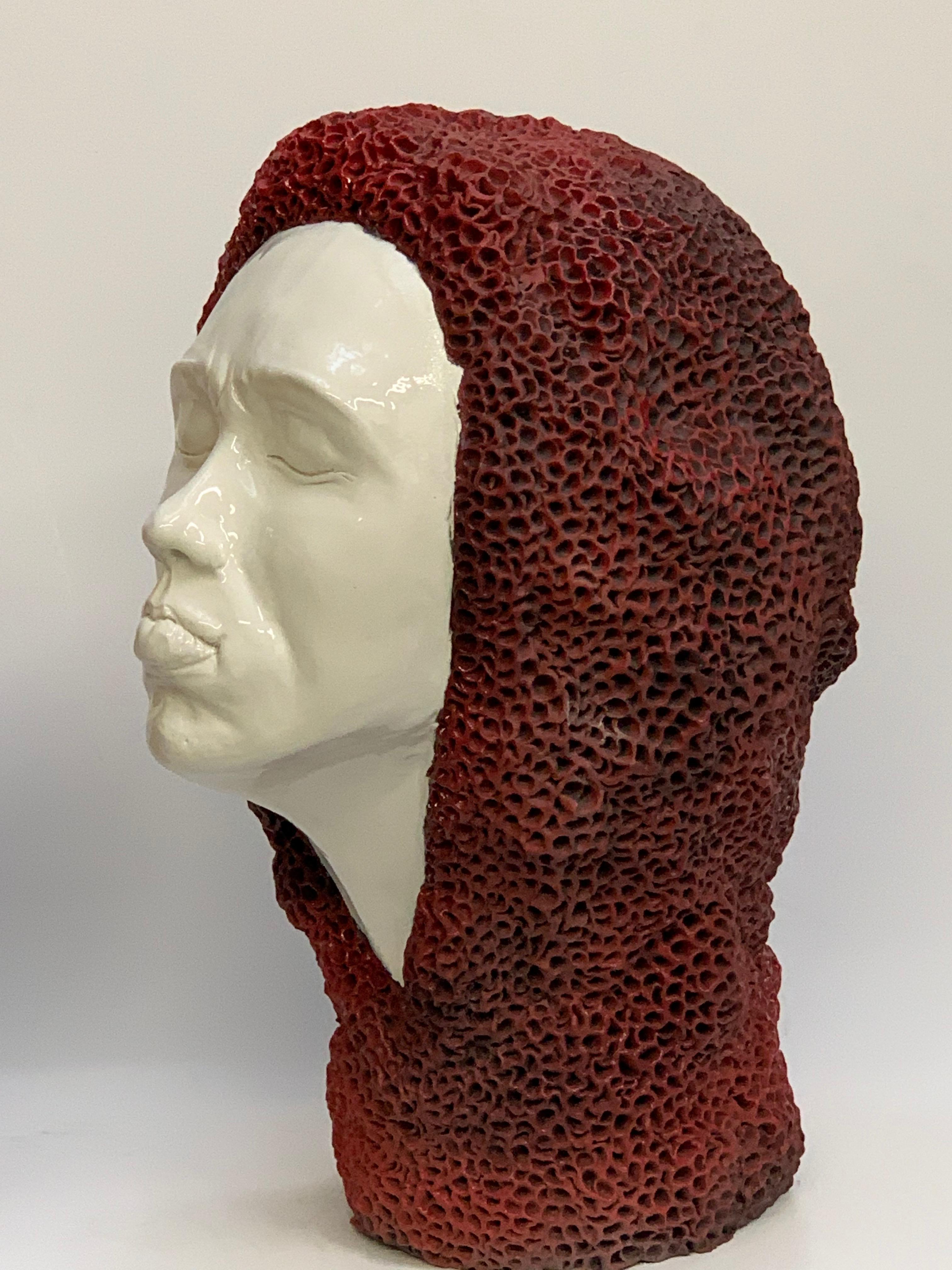 Modern Man's Head Sponge Decorative Ceramic Piece, Handmade Italy, 2021, Hand-Crafted For Sale
