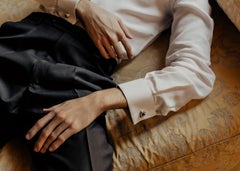 Man's Onyx and White Diamonds Wedding Cufflinks in 18 K Yellow Gold