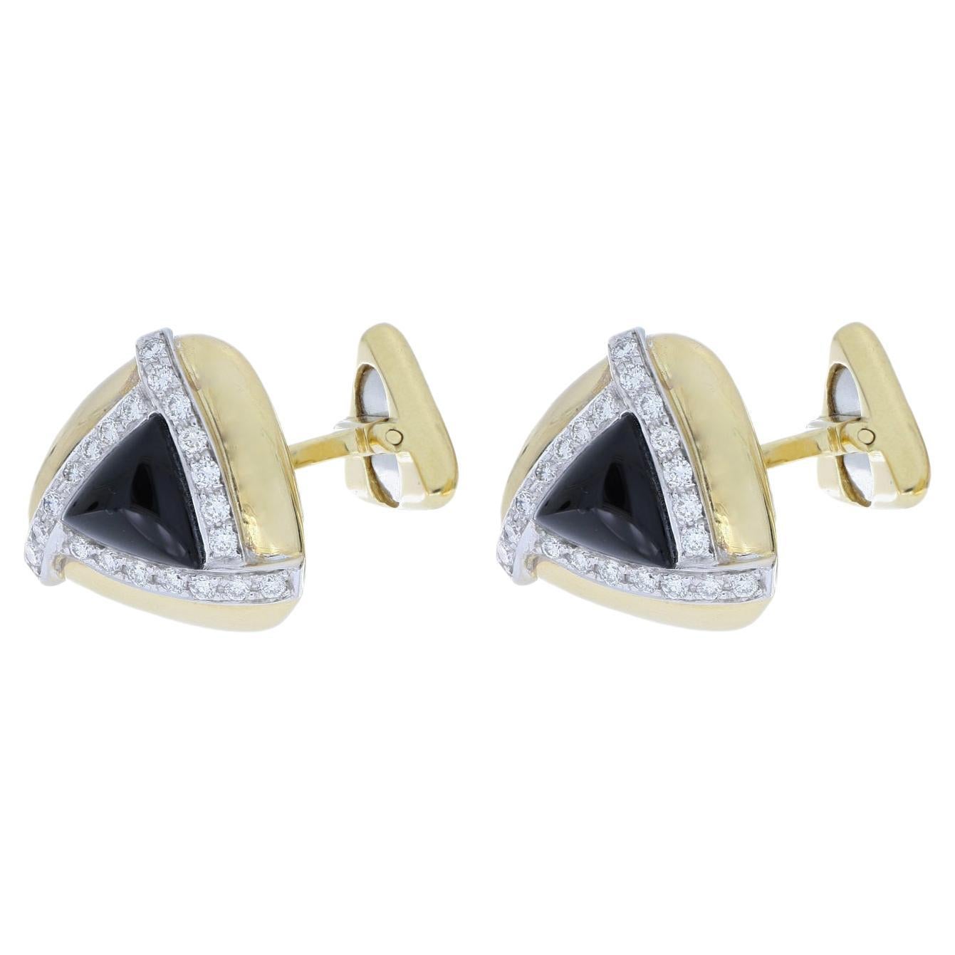 Man's Onyx and White Diamonds Wedding Cufflinks in 18 K Yellow Gold For Sale