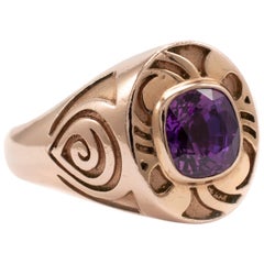 Mens Vintage Heavy Rose Gold Amethyst Solitaire Ring UK Hallmarked