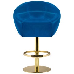 Mansfield Bar Chair in Blue Velvet with Brass Base