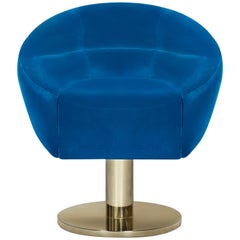 Mansfield Dining Chair in Blue Velvet with Brass Base