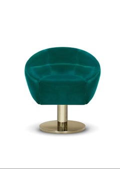 Mansfield Dining Chair in Blue Velvet with Brass Base