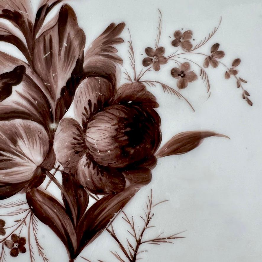 Assiette Mansfield, Monochrome Sépia Ranunculus par W. Billingsley, 1799-1802 (2) Bon état - En vente à London, GB