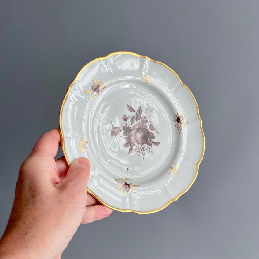 George III Mansfield Porcelain Plate, Monochrome Sepia Rose W. Billingsley, 1799-1802 (1) For Sale