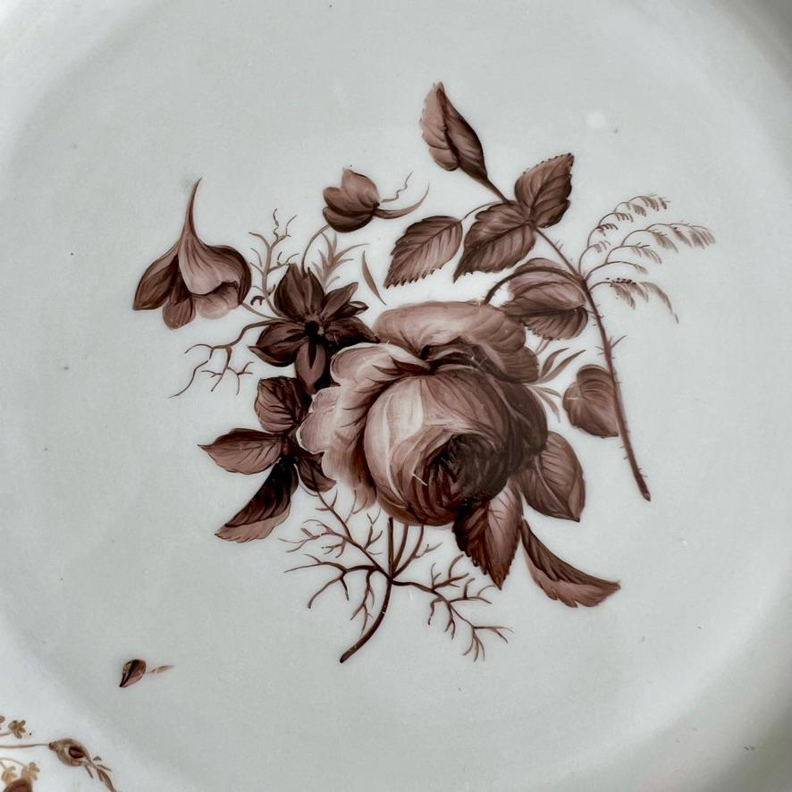 English Mansfield Porcelain Plate, Monochrome Sepia Rose W. Billingsley, 1799-1802 (1) For Sale