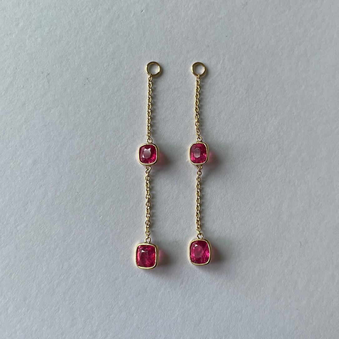 Cushion Cut Mansin Spinel Earring Enhancer in 18k Yellow gold