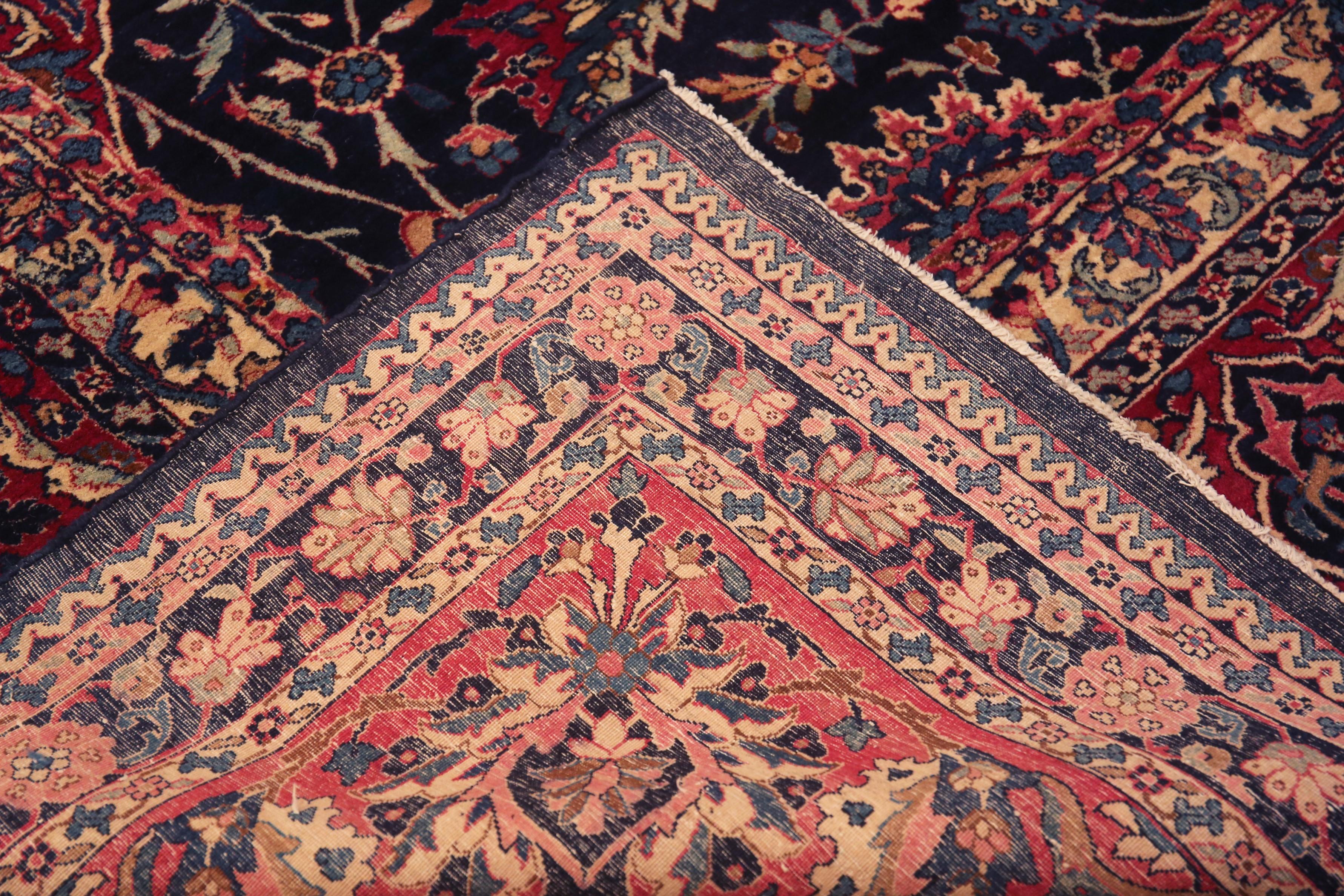 Persiano Tappeto antico persiano Kerman con design floreale a falce di dimensioni Mansion 12'8