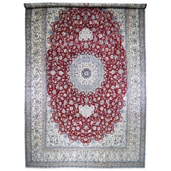Mansion Size Wool and Silk 250 KPSI Persian Nain Hand Knotted Oriental Rug