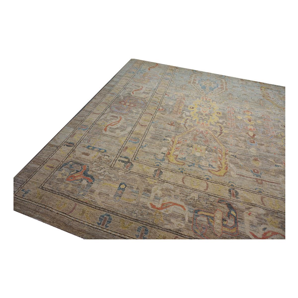 Mansion sized 21st Century Sultanabad Master 19x33 Light Blue Handmade Area Rug For Sale 3