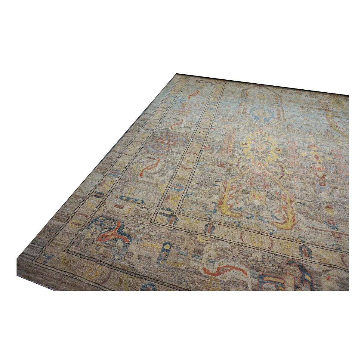 Mansion sized 21st Century Sultanabad Master 19x33 Light Blue Handmade Area Rug For Sale 4
