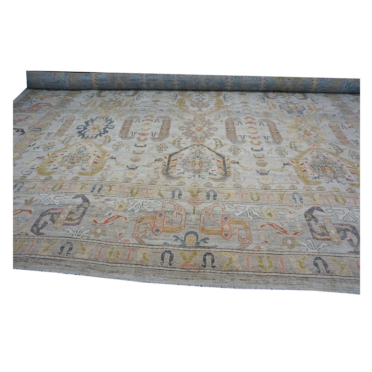 Mansion sized 21st Century Sultanabad Master 19x33 Light Blue Handmade Area Rug For Sale 8