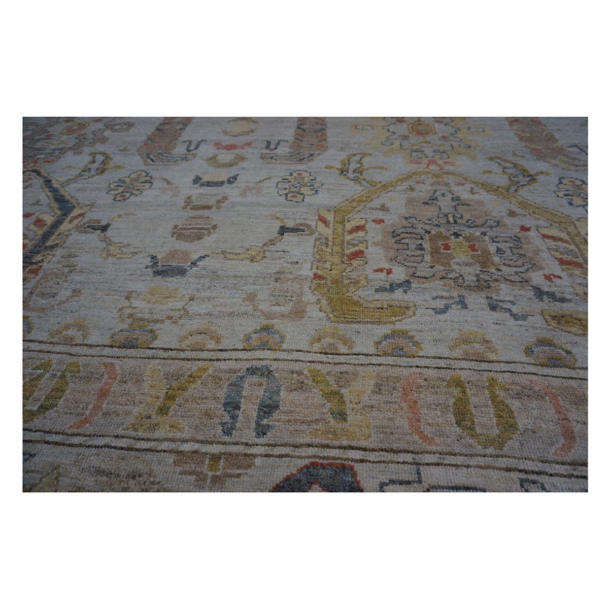 Turkish Mansion sized 21st Century Sultanabad Master 19x33 Light Blue Handmade Area Rug For Sale