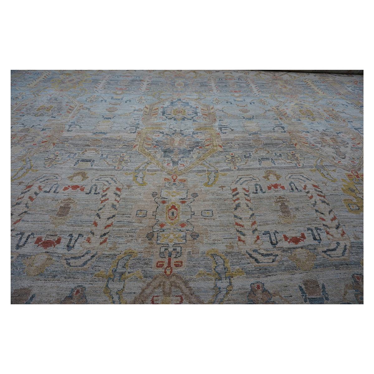 Hand-Knotted Mansion sized 21st Century Sultanabad Master 19x33 Light Blue Handmade Area Rug For Sale