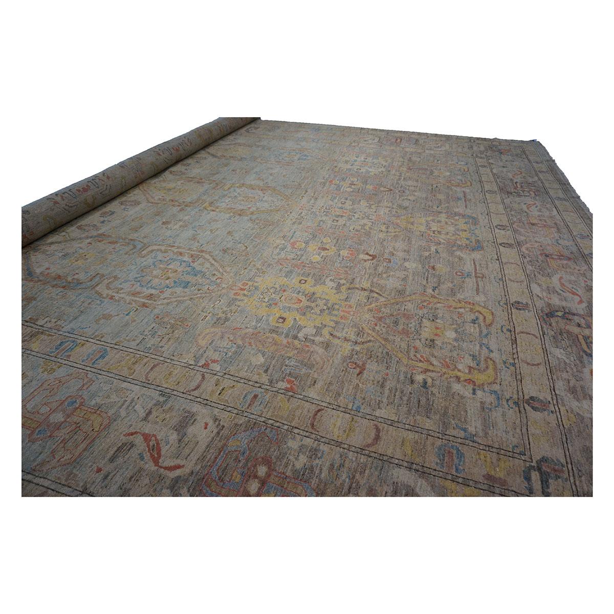 Mansion sized 21st Century Sultanabad Master 19x33 Light Blue Handmade Area Rug In New Condition For Sale In Houston, TX