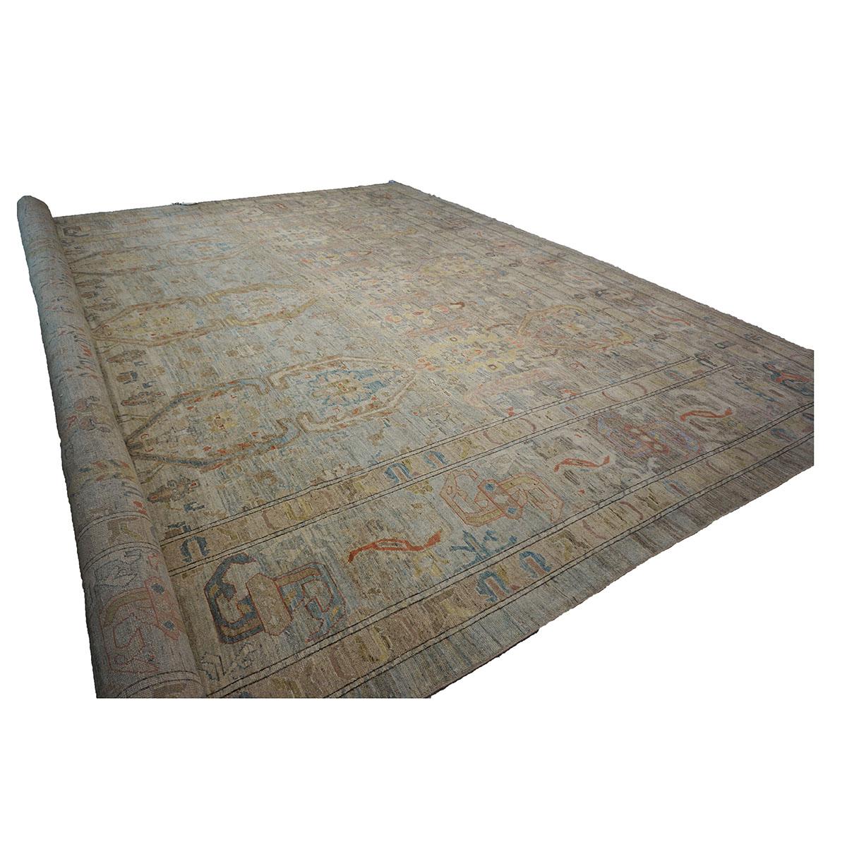 Contemporary Mansion sized 21st Century Sultanabad Master 19x33 Light Blue Handmade Area Rug For Sale