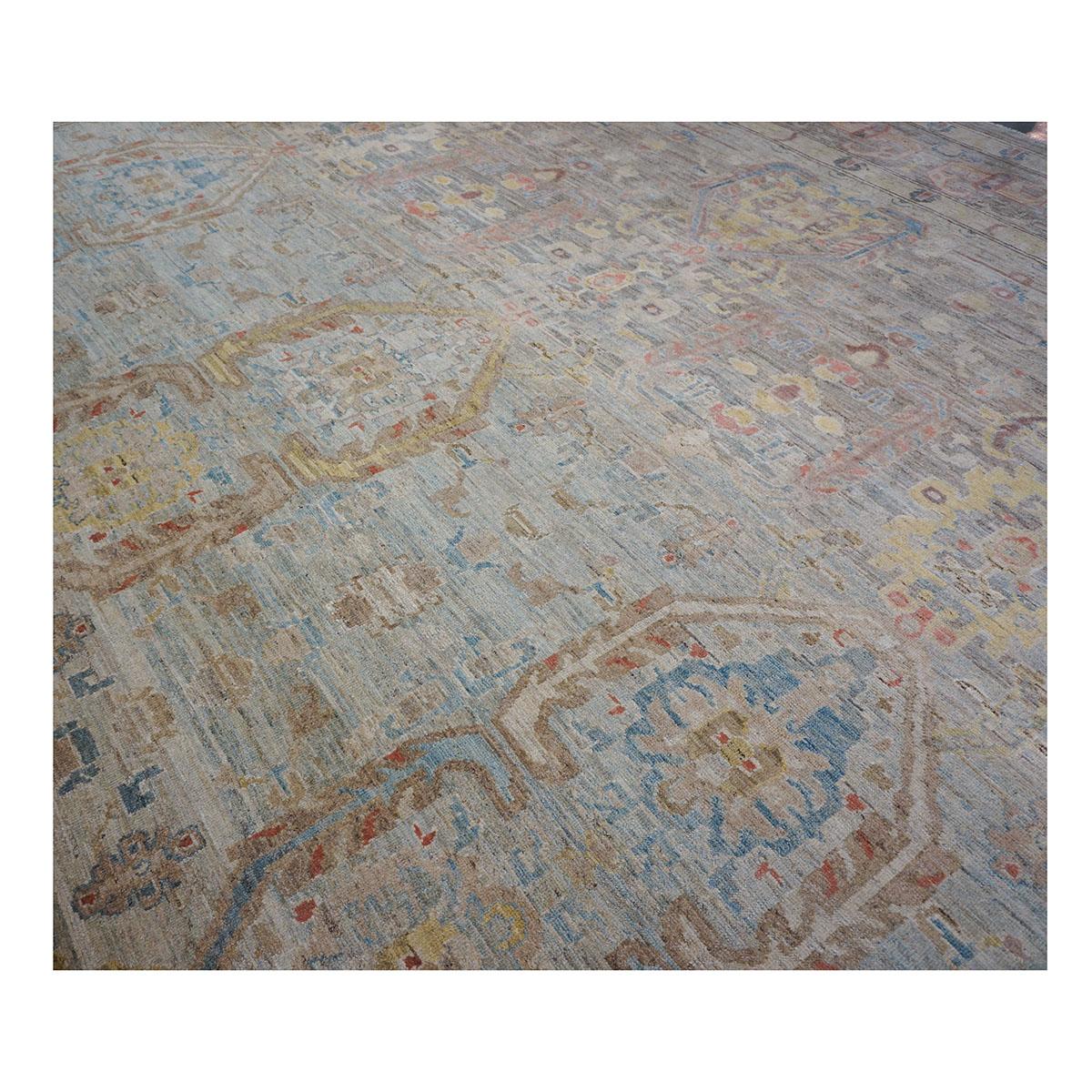 Wool Mansion sized 21st Century Sultanabad Master 19x33 Light Blue Handmade Area Rug For Sale