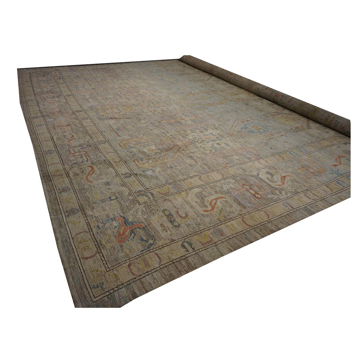 Mansion sized 21st Century Sultanabad Master 19x33 Light Blue Handmade Area Rug For Sale 1