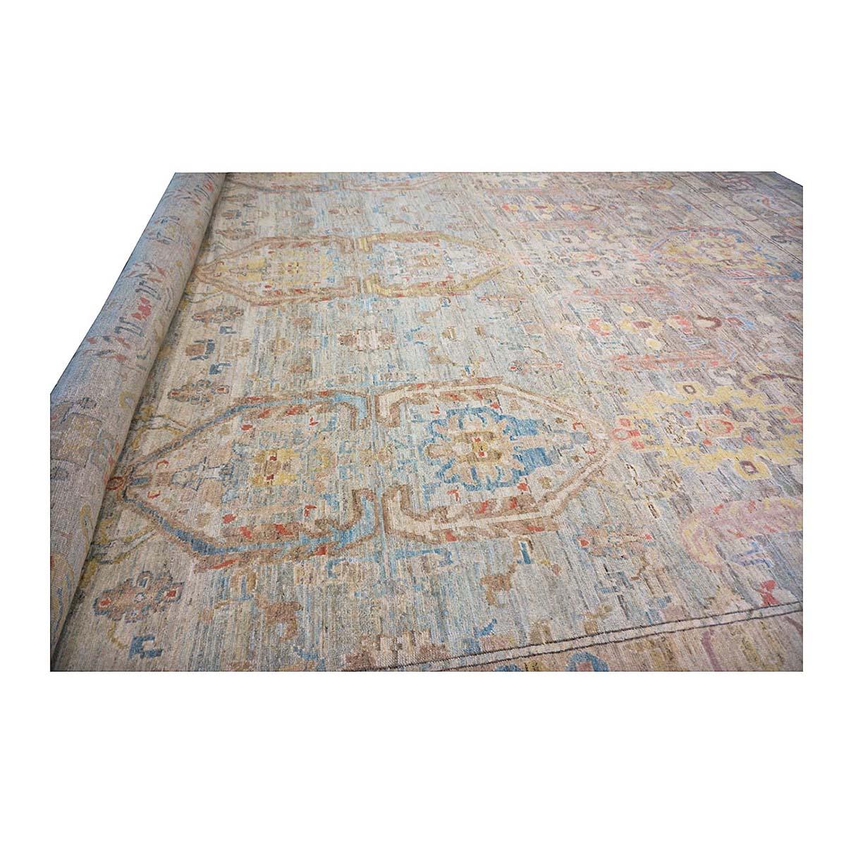 Mansion sized 21st Century Sultanabad Master 19x33 Light Blue Handmade Area Rug For Sale 2