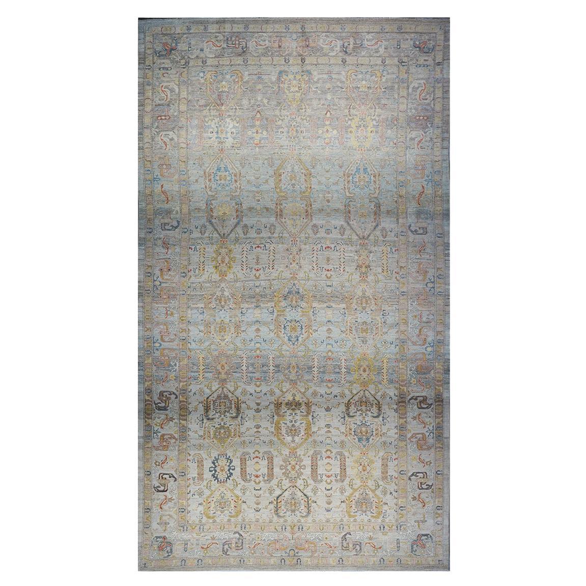 Mansion sized 21st Century Sultanabad Master 19x33 Light Blue Handmade Area Rug For Sale