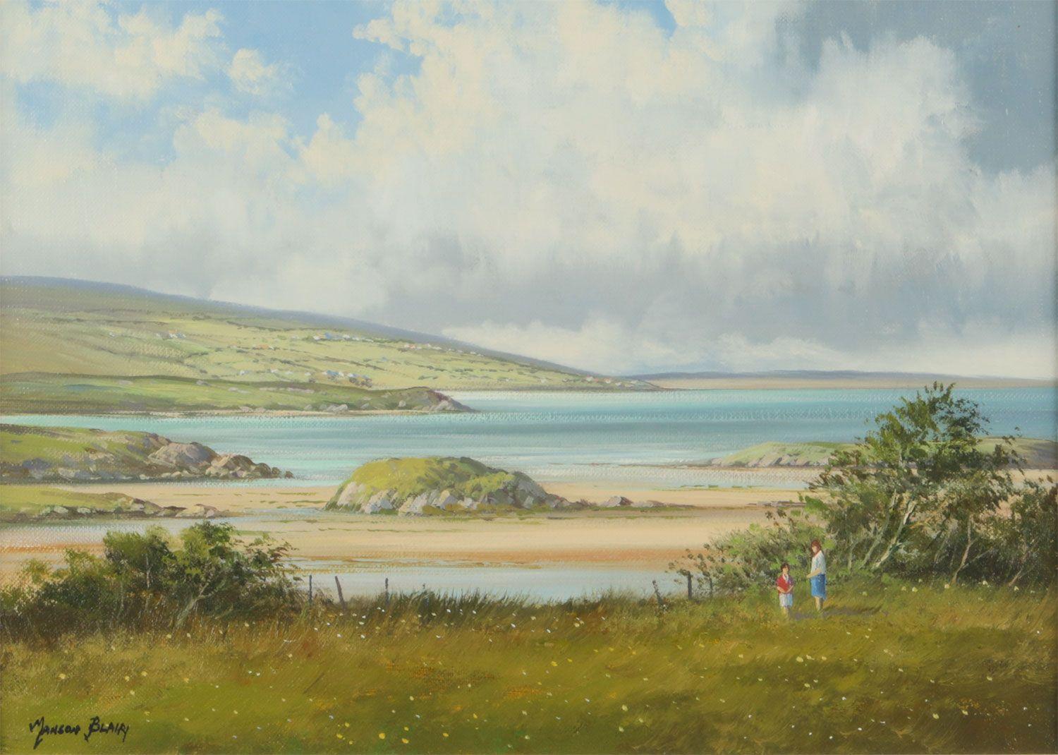 Mother & Child at a Beach on West Coast of Ireland by 20th Century Irish Artist - Realist Painting by Manson Blair