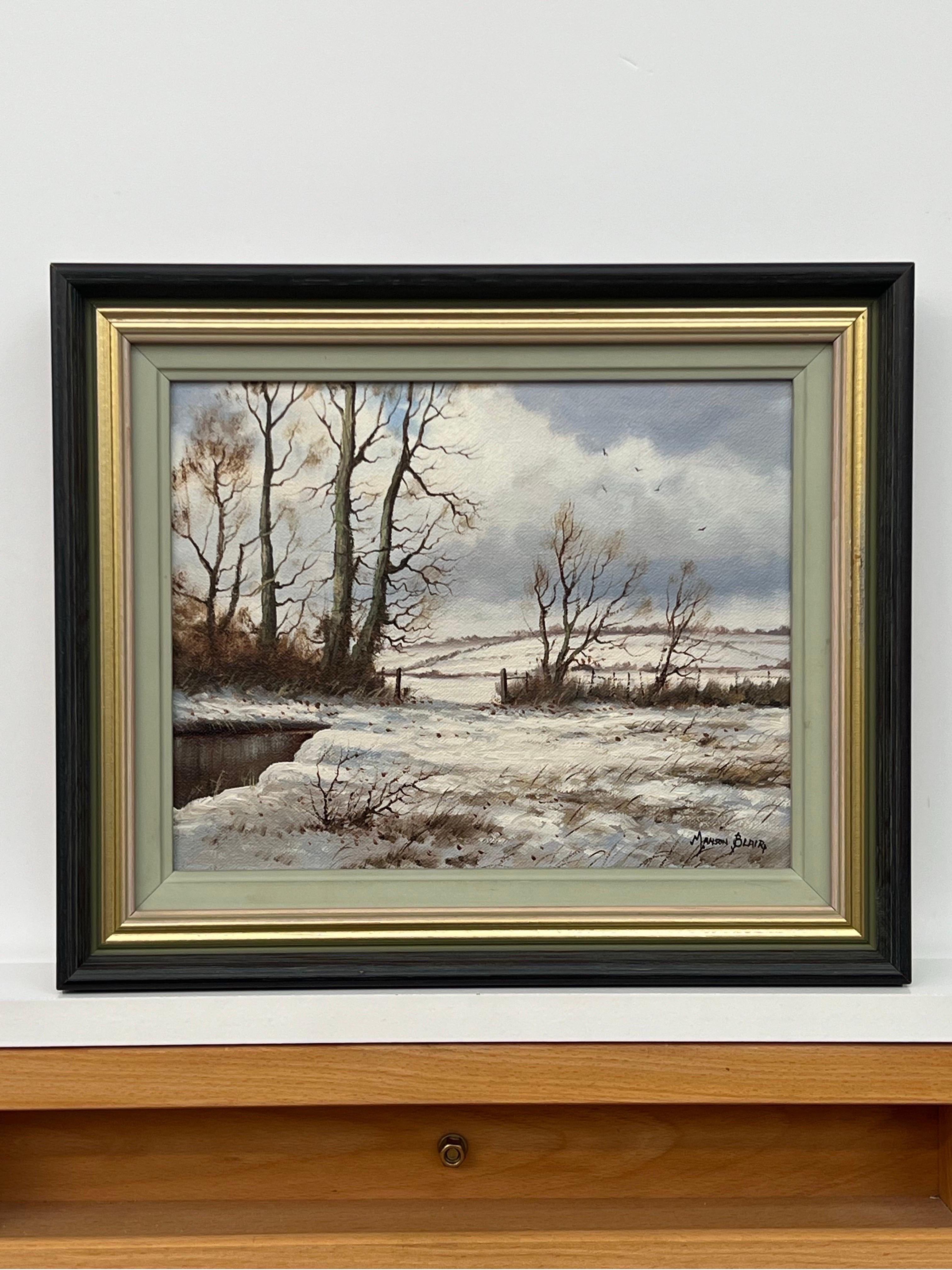 Original Oil Painting of Snow Landscape in Ireland, by Irish Artist, Manson Blair. This piece would be an ideal miniature Christmas gift, a truly beautiful artwork in the flesh. 

Art measures 10 x 8 inches 
Frame measures 13 x 11 inches 

Born in