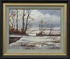 Vintage Original Oil Painting of Snow Landscape in Ireland by 20th Century Irish Artist