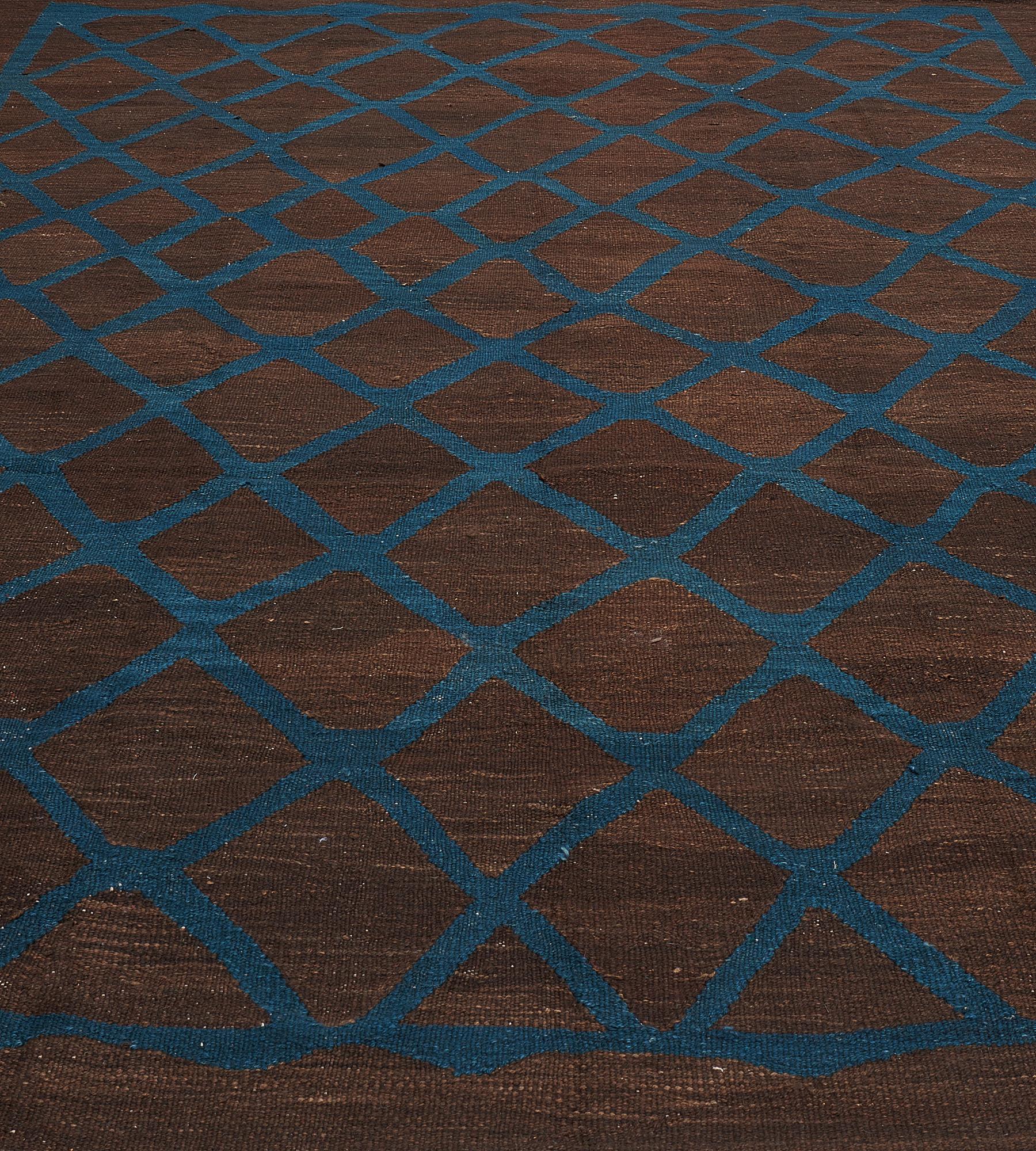 Contemporary Mansour Handwoven Flat Weave Lattice Rug For Sale