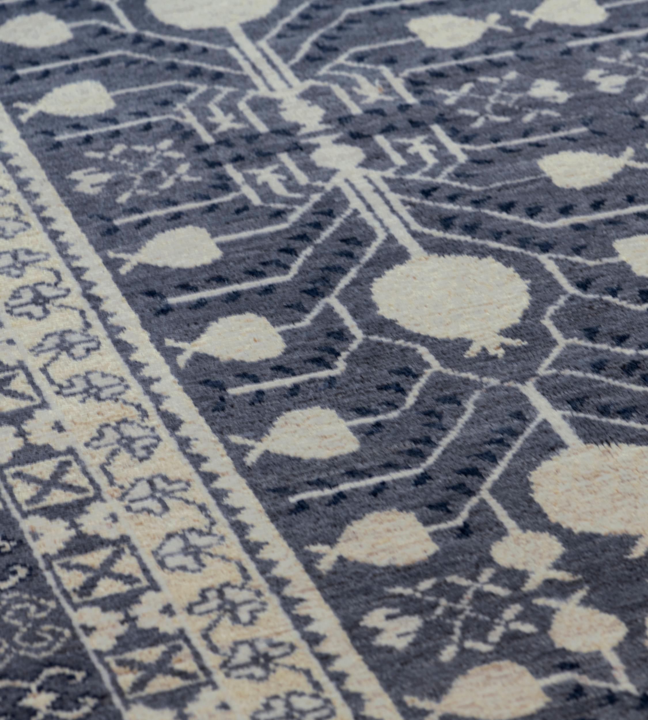 Hand-Woven Mansour Modern Handwoven Khotan Style Wool Rug For Sale