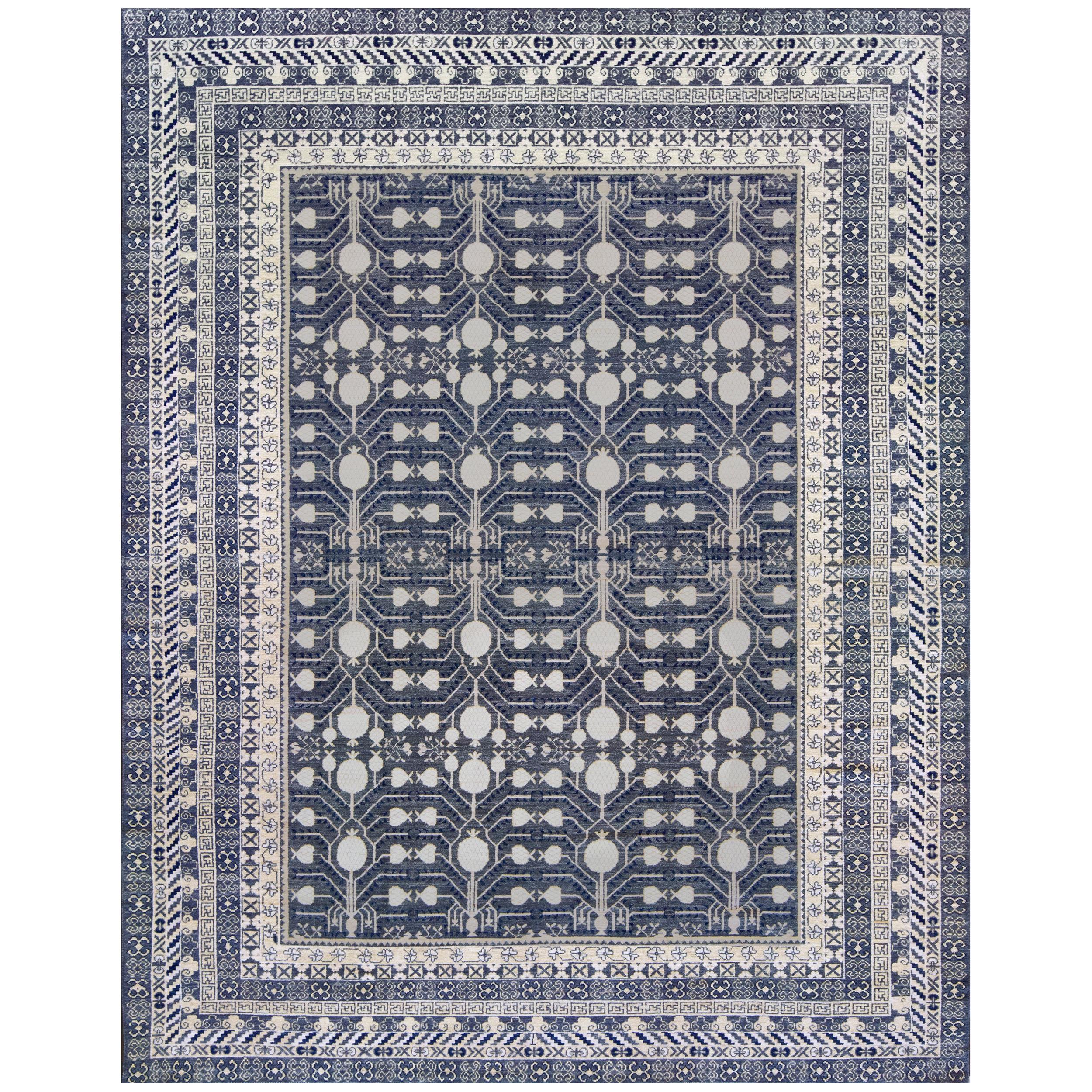 Mansour Modern Handwoven Khotan Style Wool Rug For Sale
