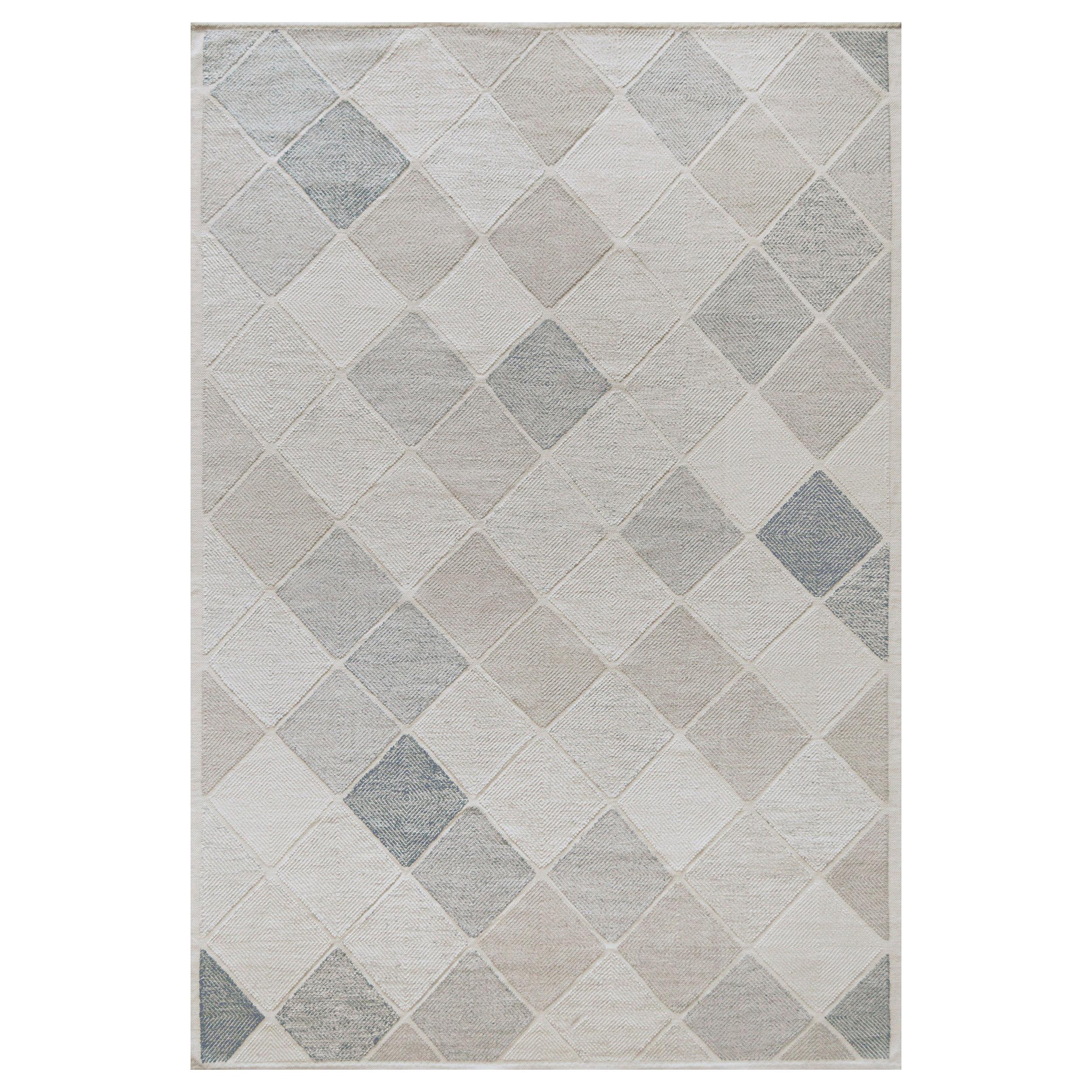 Mansour Modern Handwoven Wool Swedish Inspired Rug For Sale