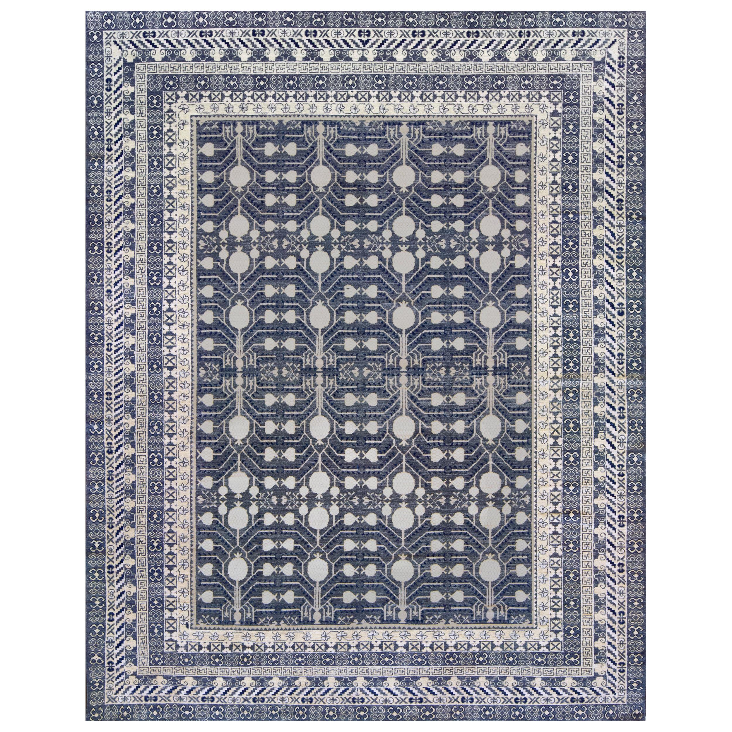 Mansour Modern Khotan Style Handwoven Wool Rug For Sale