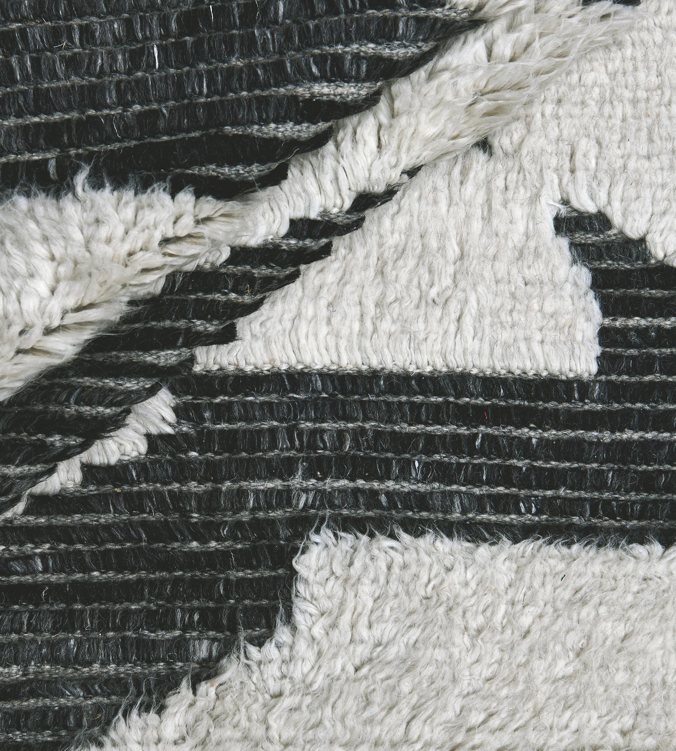 Wool Mansour Modern Steel Grey and White Moroccan-Inspired Rug For Sale