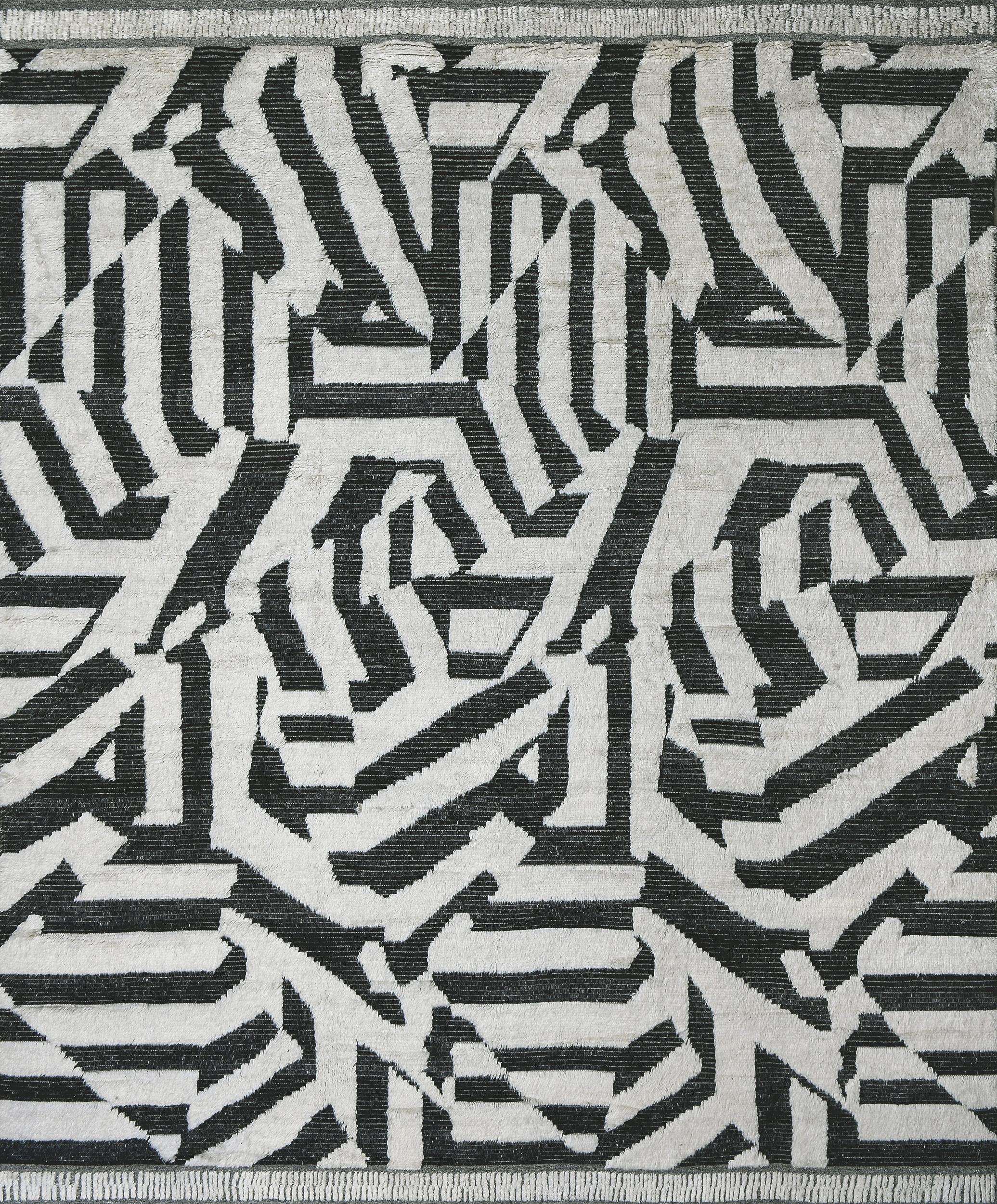 Mansour Modern Steel Grey and White Moroccan-Inspired Rug For Sale