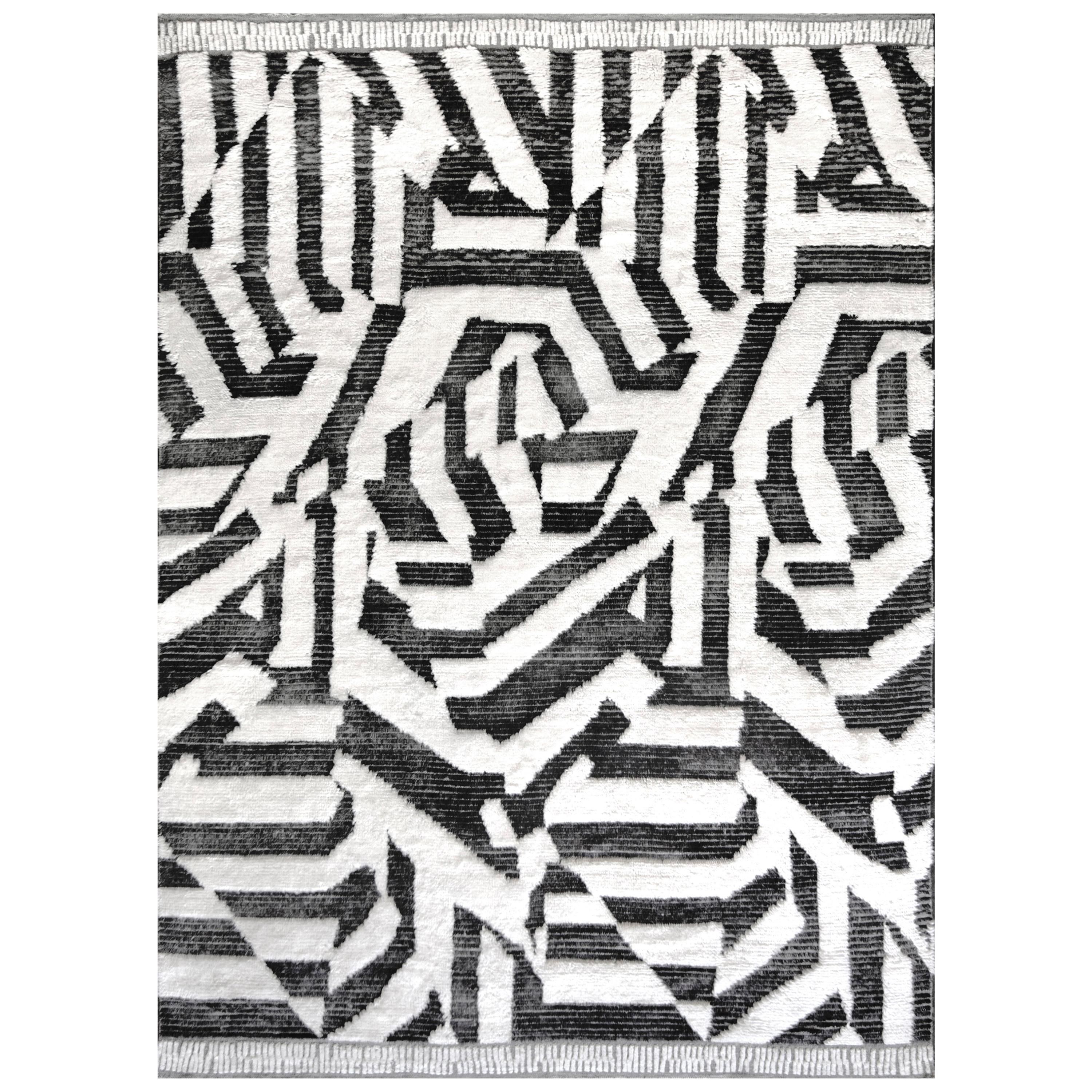 Mansour Modern Steel Grey and White Moroccan Rug