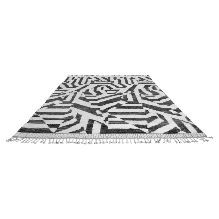 Mansour Modern Steel Grey and White Moroccan Rug For Sale at 1stDibs
