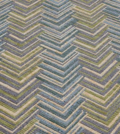 Contemporary 100% Wool Swedish-Inspired Green and Blue Rug