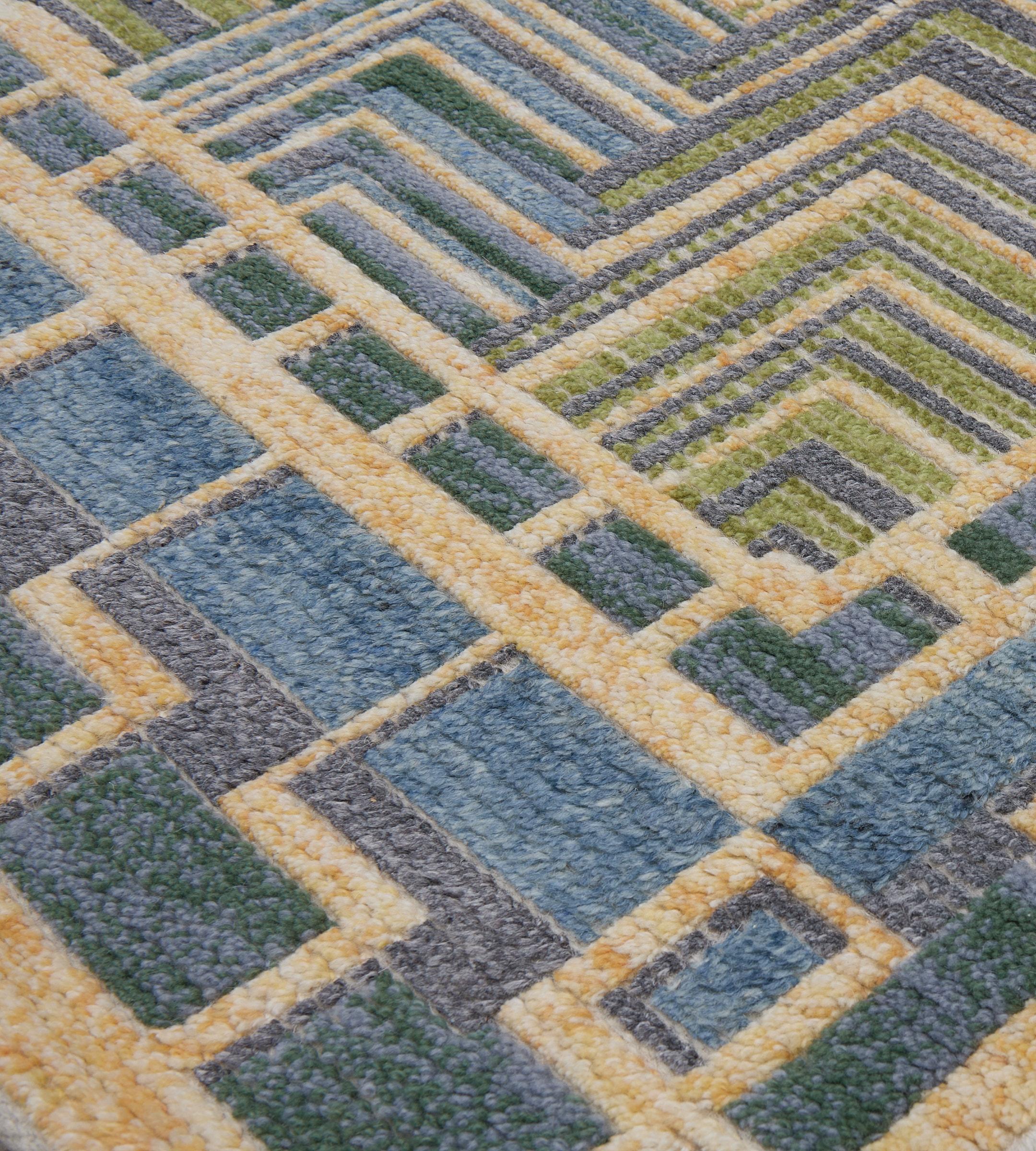 XXIe siècle et contemporain Tapis contemporain 100% laine d'inspiration suédoise vert et bleu en vente