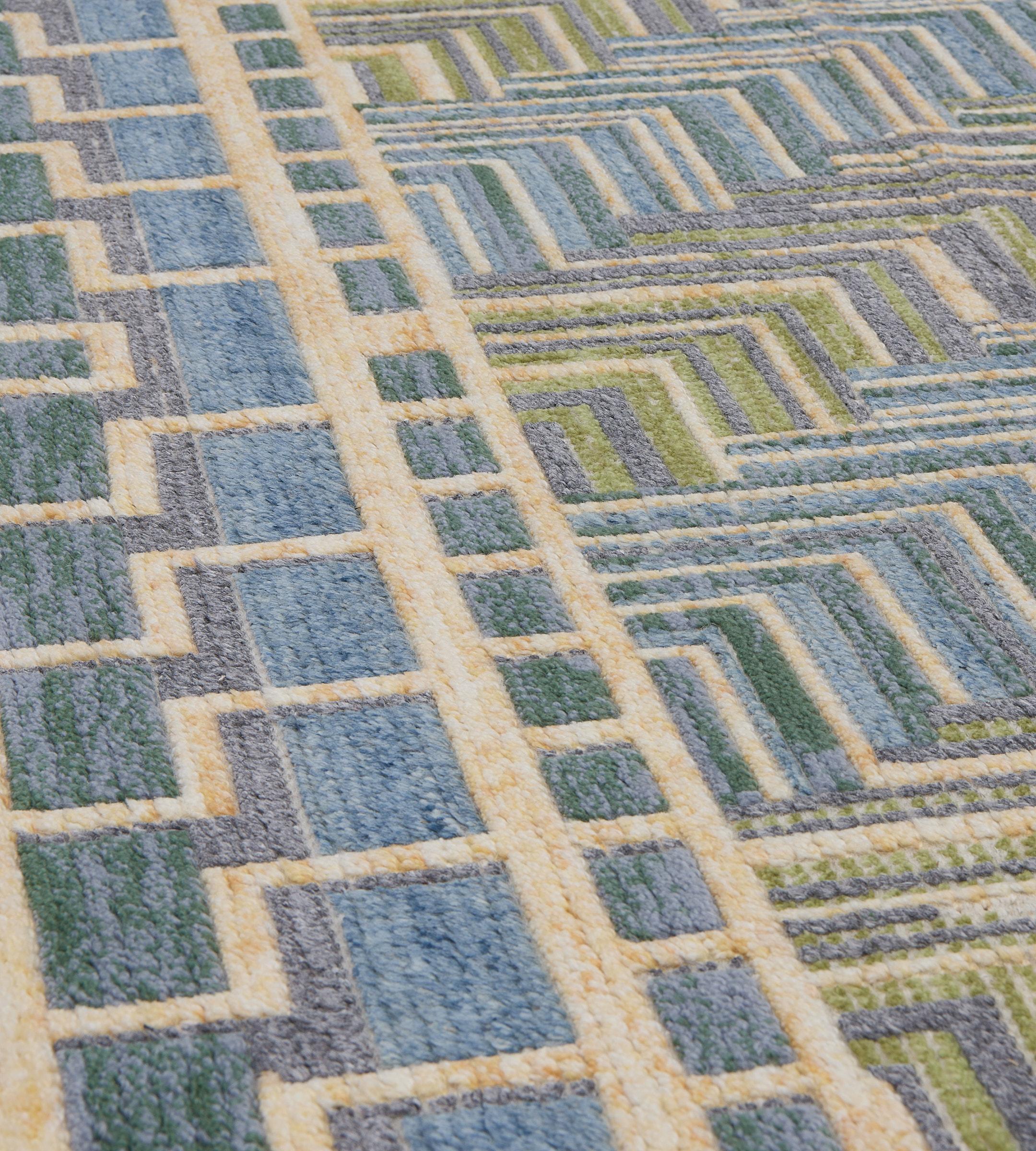 Laine Tapis contemporain 100% laine d'inspiration suédoise vert et bleu en vente