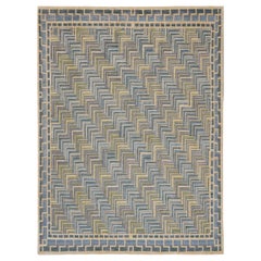Contemporary 100% Wool Swedish-Inspired Green and Blue Rug