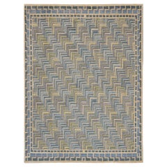 Contemporary 100% Wool Swedish-Inspired Green and Blue Rug