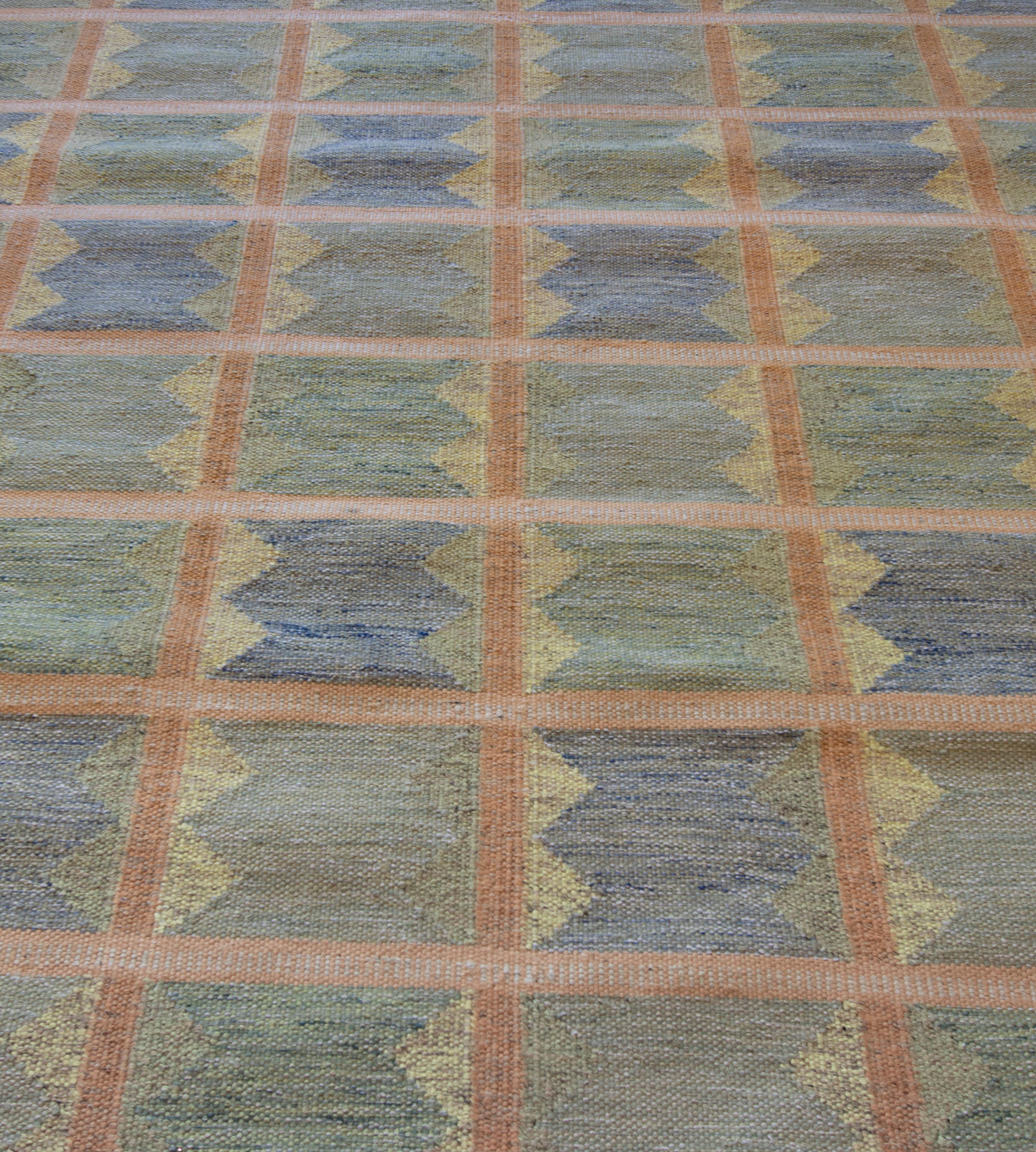 Hand-Knotted Mansour Modern Swedish Style Handwoven Wool Flat-Weave Rug