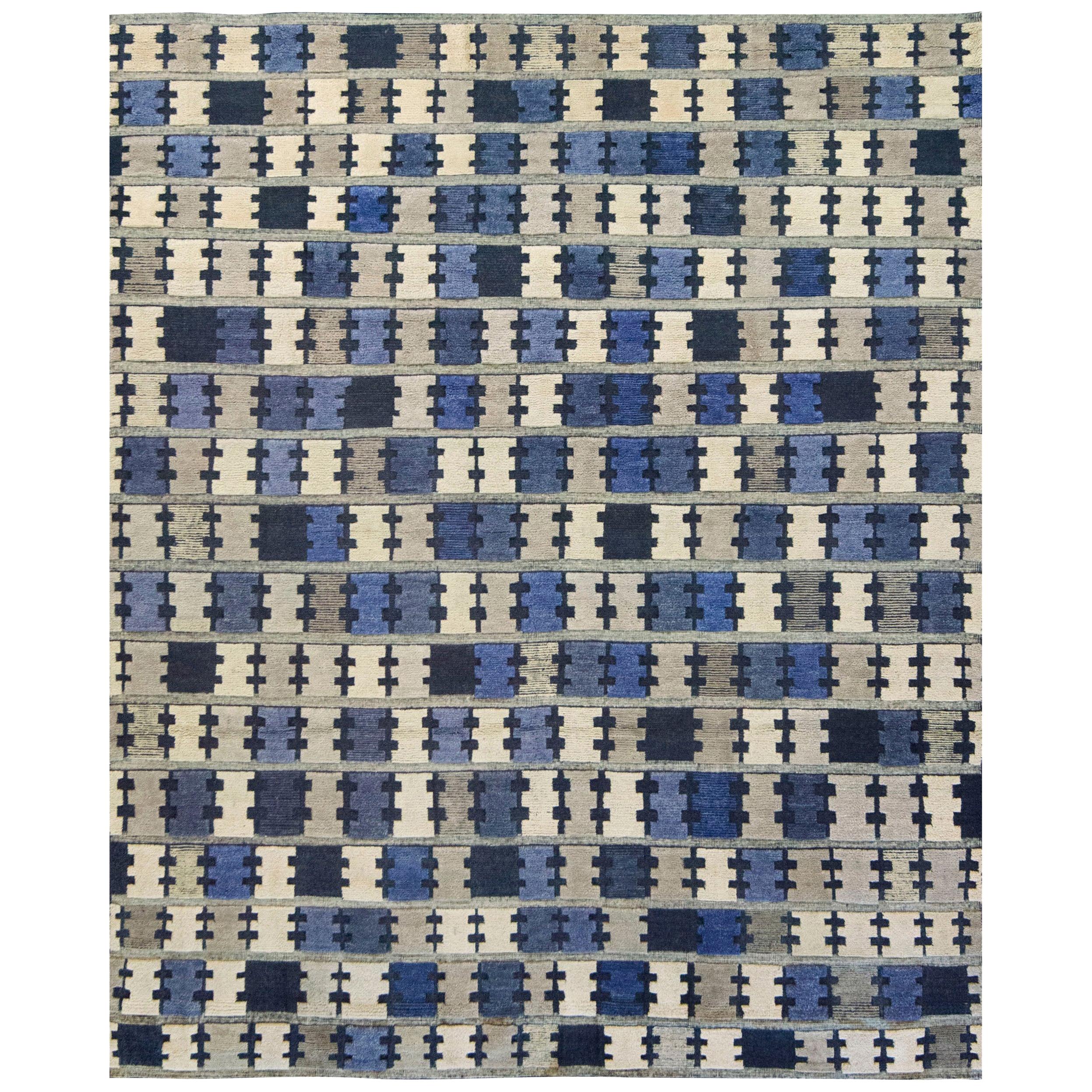 Mansour Modern Swedish Style Handwoven Wool Rug For Sale
