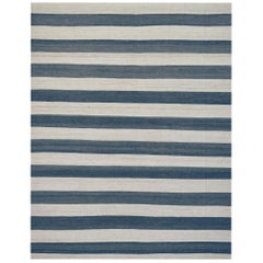 Mansour Modern Striped Wool Handwoven Flat-Weave Rug For Sale at 1stDibs