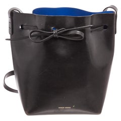 Mansur Black Leather Gavrial Bucket Bag with gold-tone hardware, leather trim