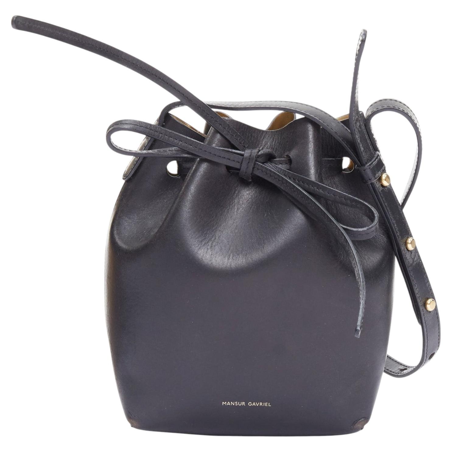 Pre-owned Mansur Gavriel 2015 Black Smooth Leather Gold Studs Mini Bucket Bag