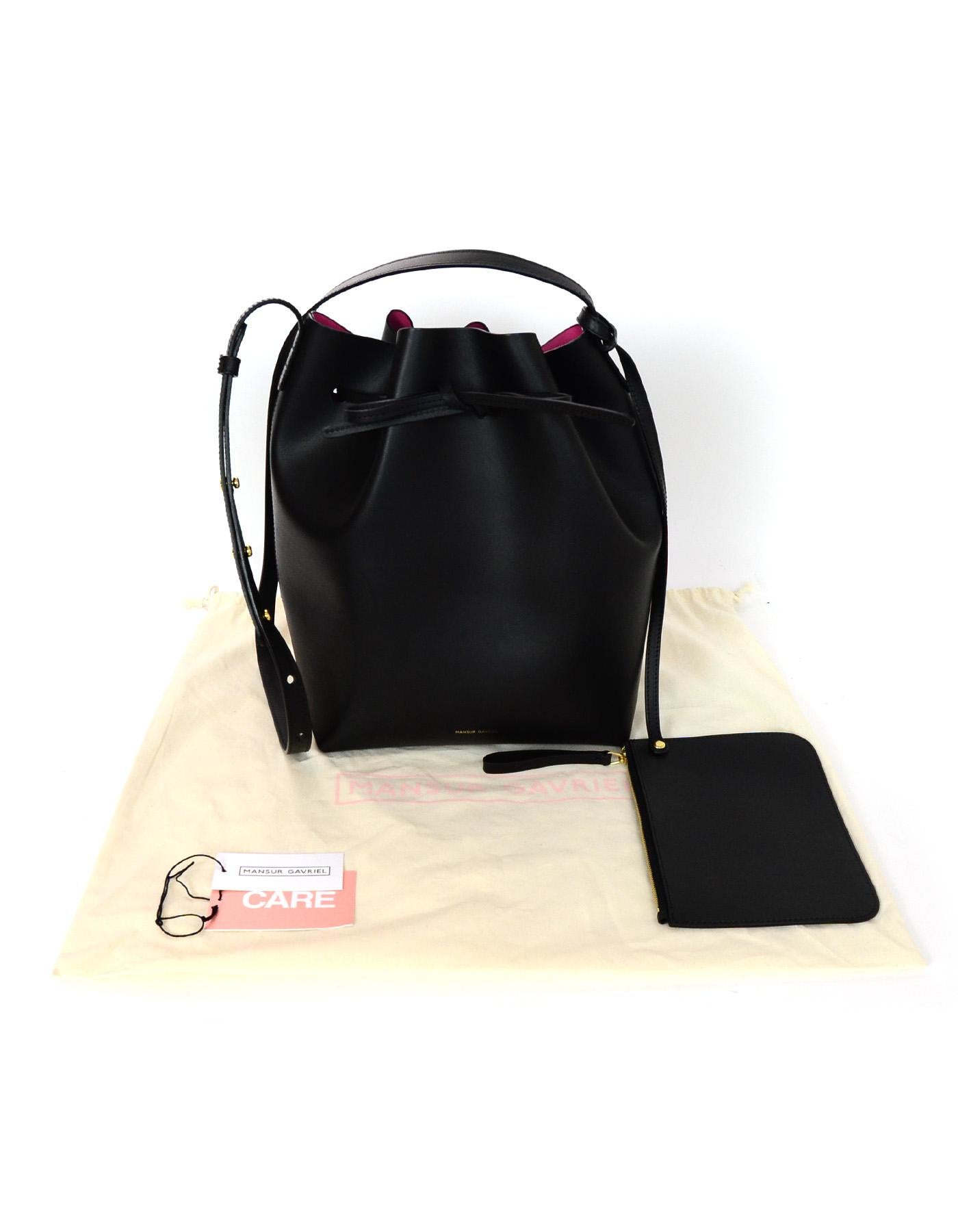 Mansur Gavriel Black/Dolly Pink Interior Leather Large Bucket Bag With Insert 4