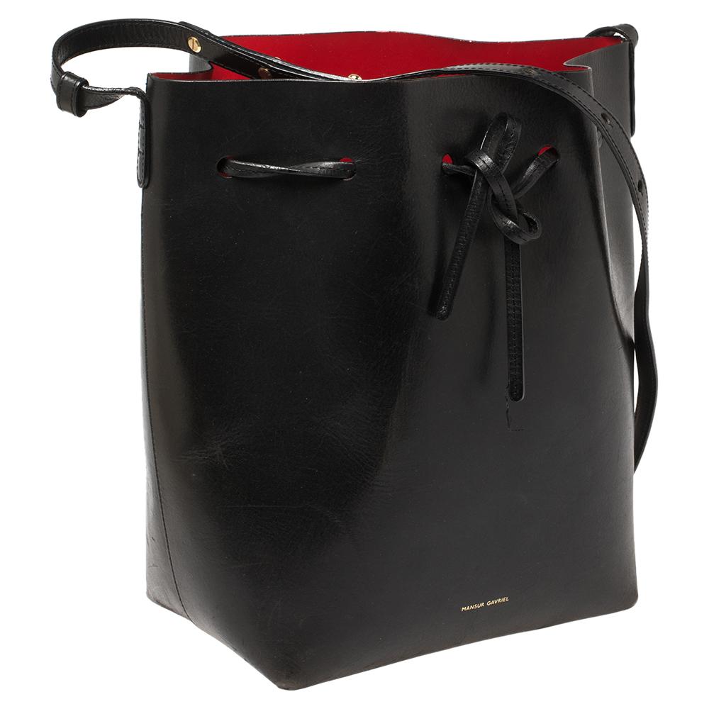 black leather drawstring bag